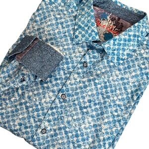 Robert Graham Shirt Men's 2XL Blue Geometric Classic Fit Long Sleeve Button Up